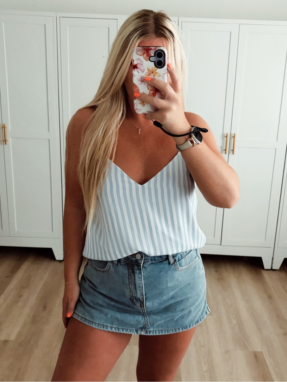 Blue and white stripe tank top blouse